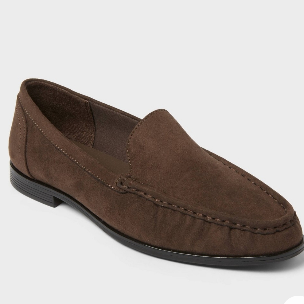 A New Day Faux Suede Rouched Brown Loafers Sz 8.5